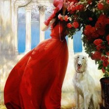 Схема вышивки «Женщина в красном.»