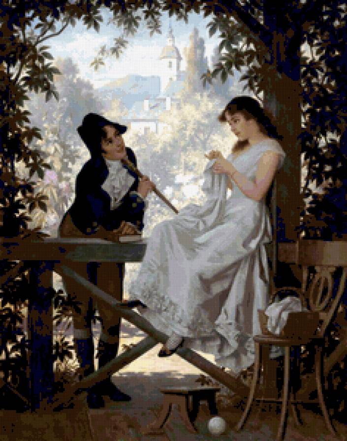 Carl Schweninger Junior ''Das Stelldichein'' - девушка, женщина, картина, пара, любовь, живопись, портрет - предпросмотр