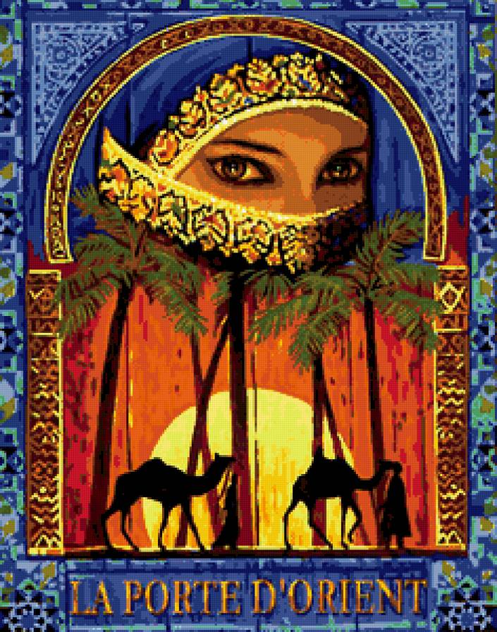 №191378 - девушка, верблюды, глаза, восток, пальмы - предпросмотр