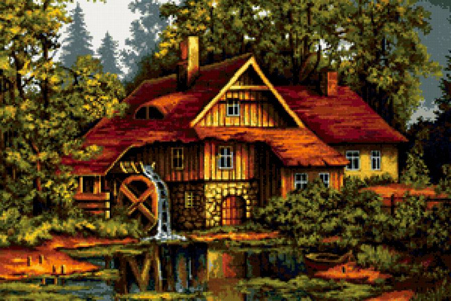 мельница - мельница, лес, река - предпросмотр