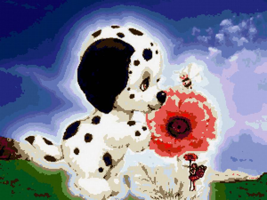 песик - собаки, животные, цветы - предпросмотр