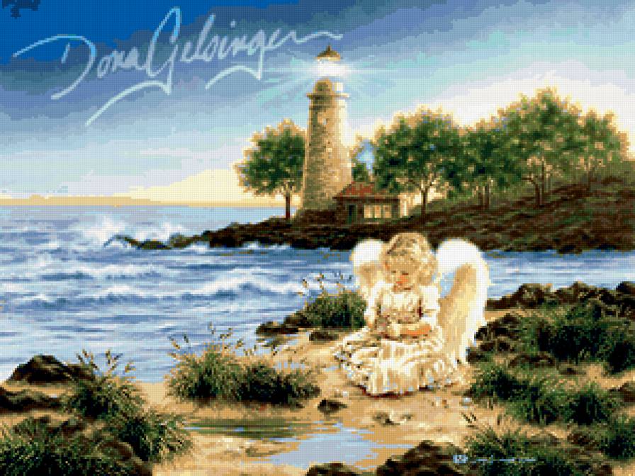 Пейзаж - цветочное, ангелочек, маяк, пейзаж - предпросмотр