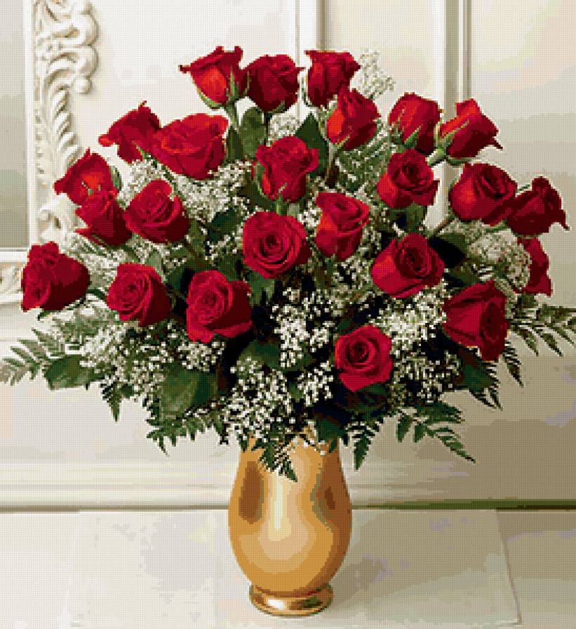 Розы - картина, натюрморт, букет, открытка, ваза, цветы - предпросмотр