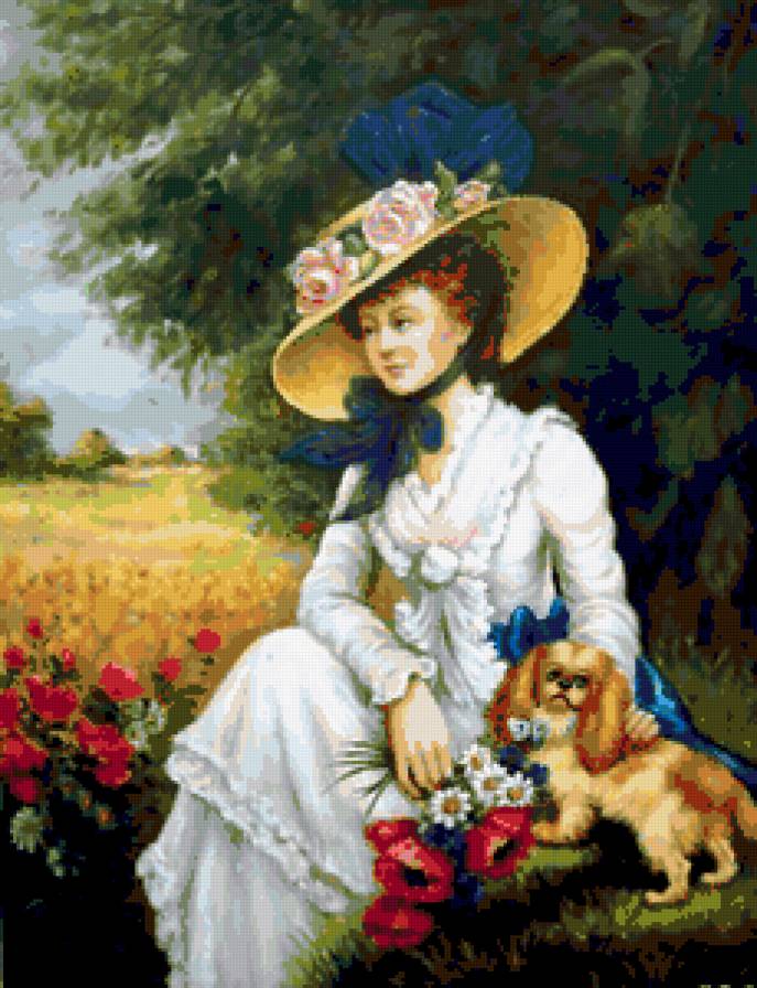 Дама с собачкой - собачка, красавица, незнакомка, женщина, портрет, дама, ретро - предпросмотр