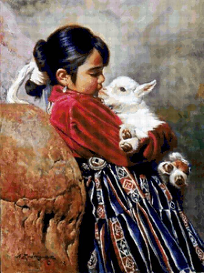 девочкa - индейцы, дети, картинa, ребенок, детское, домашние животные, индеанка - предпросмотр