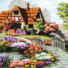 Схема вышивки «Домик в цветах»