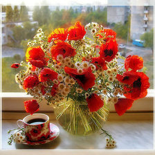 Схема вышивки «Букет маки с ромашками»