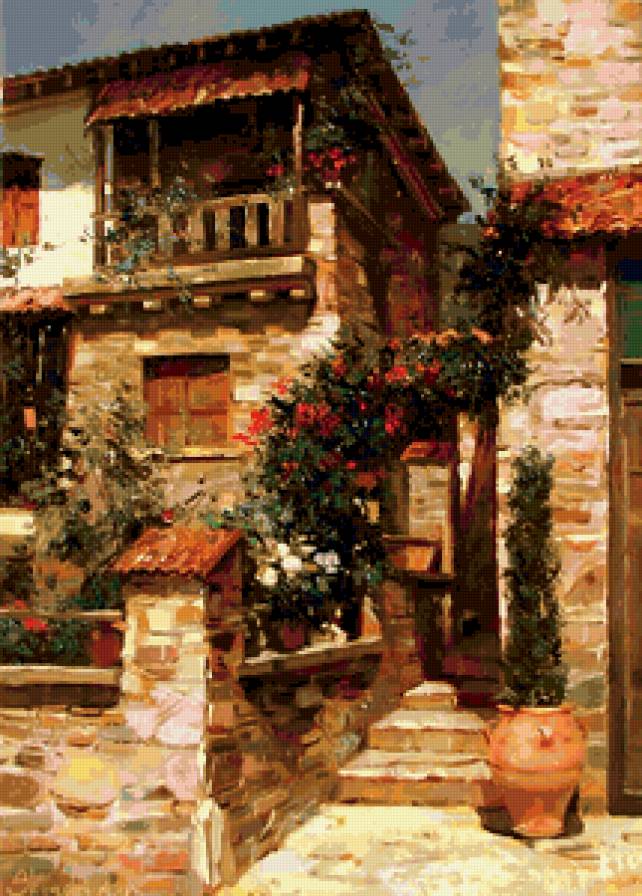 городской пейзаж - лето, дом, дворик - предпросмотр