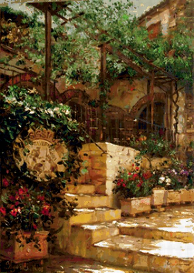 городской пейзаж - дворик, лето, дома - предпросмотр