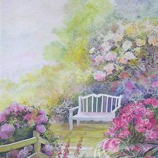 Схема вышивки «Скамейка в саду»