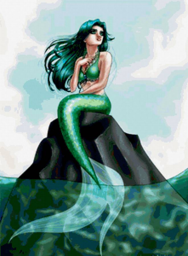русалка - ящерецы, морские, русалки, аниме, сирены, море, малахитовая - предпросмотр