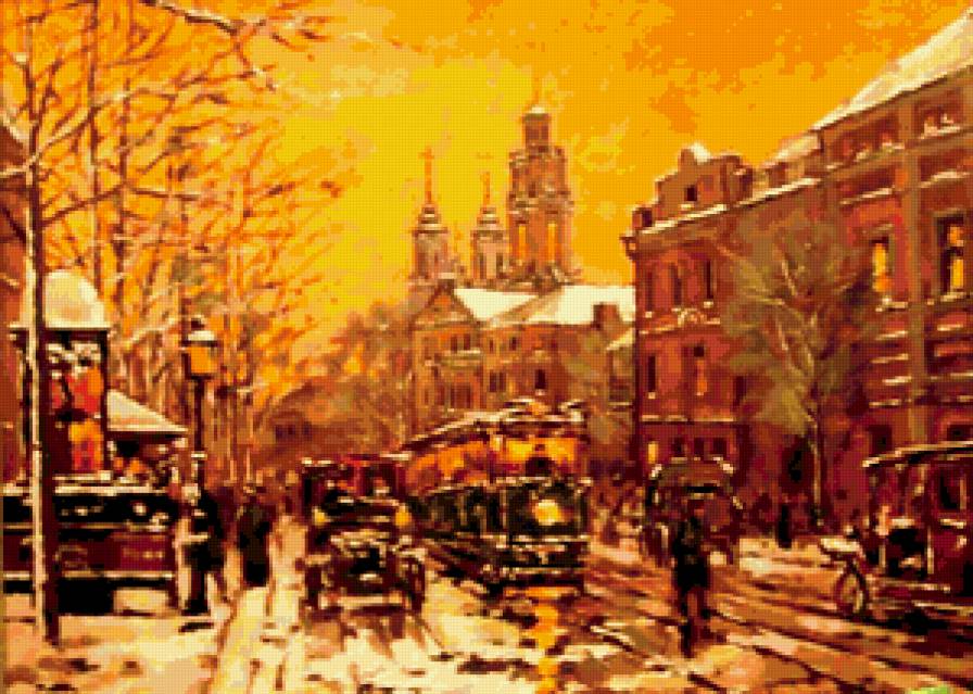 Первый трамвай. Заведеева Т. - город трамвай вечер огни пейзаж романтика - предпросмотр