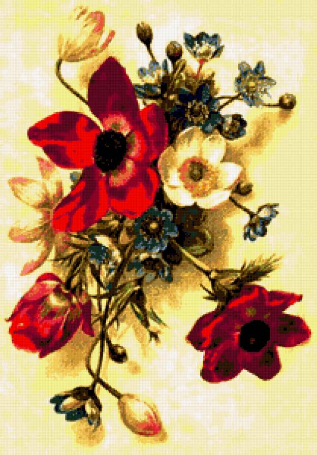 Цветы - цветы, незабудки, панно, ретро, букетик, анемоны, винтаж - предпросмотр