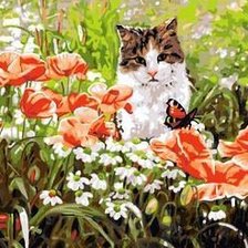 Схема вышивки «Кошки в цветах»