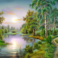 Схема вышивки «лес озеро»