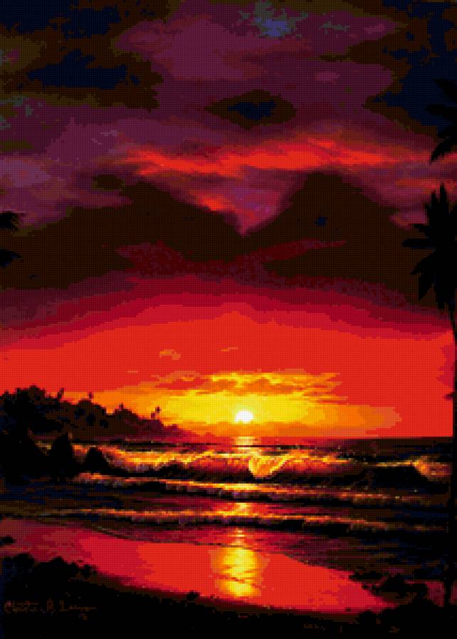 закат - волны, море, закат, пейзаж - предпросмотр