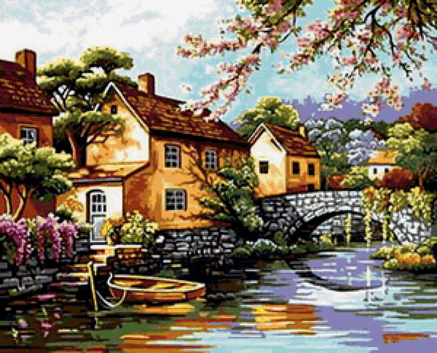 пейзаж - природа, лес, река, живопись, парк, картина, пейзаж,  - предпросмотр