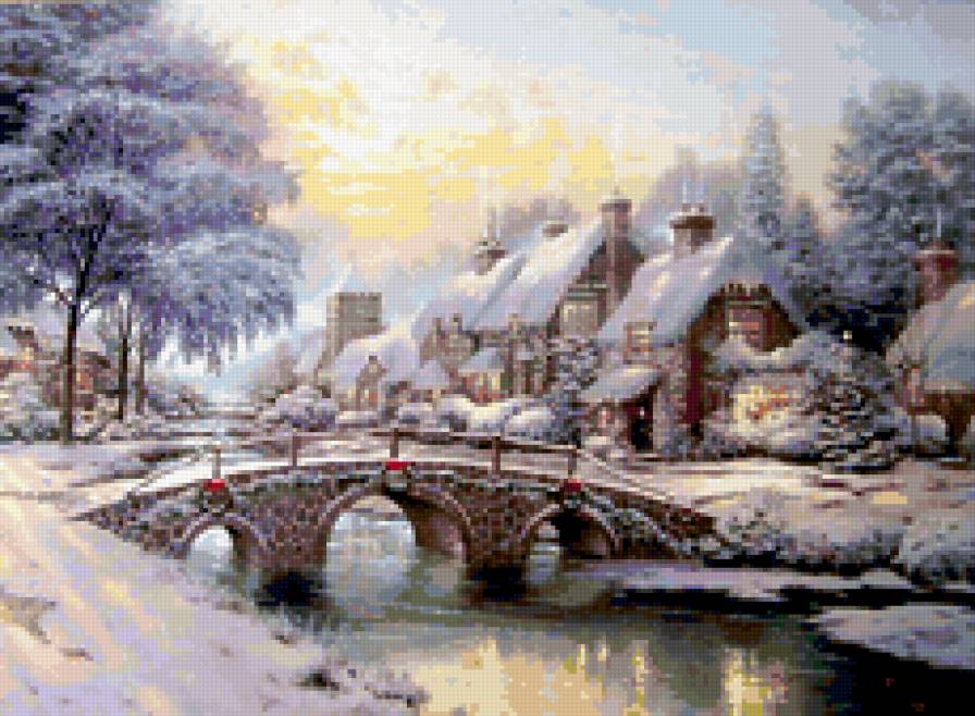 Зимний вечер - пейзаж, зима - предпросмотр