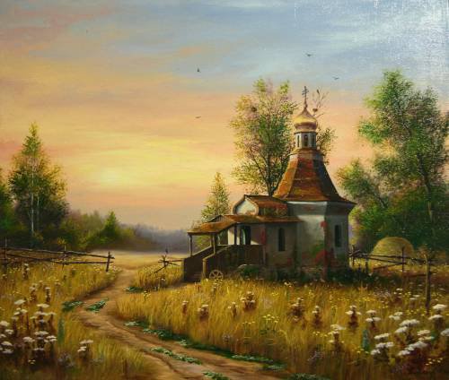 часовня на опушке - пейзаж - оригинал