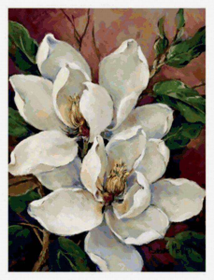 магнолии - магнолии, живопись, цветы - предпросмотр