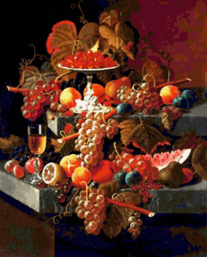 Фруктовая композиция с вазой клубники - картина, натюрморт, живопись - предпросмотр