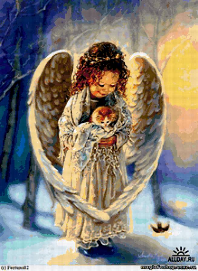 Ангел - природа, картина, религия, рождество, зима, ангел, снег, домик - предпросмотр