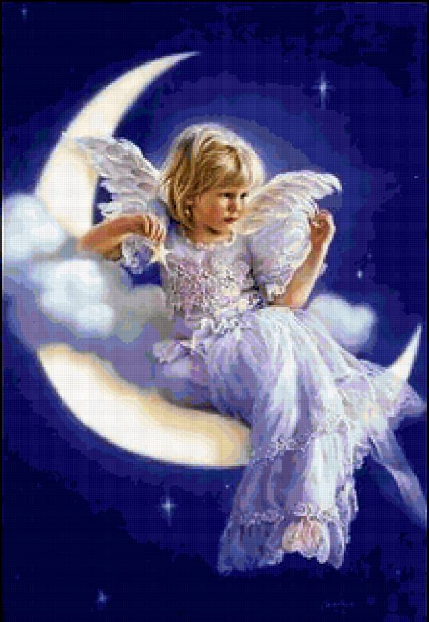 Ангел - картина, ангел, ночь, луна, религия - предпросмотр