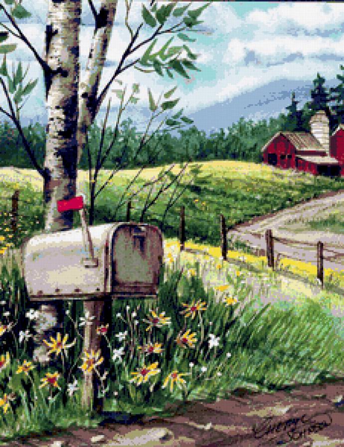 Хуторок - пейзаж, лето, хуторок, цветы, природа, живопись, лес - предпросмотр