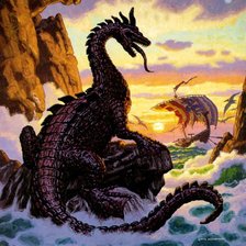 Схема вышивки «Дракон на скалах.»