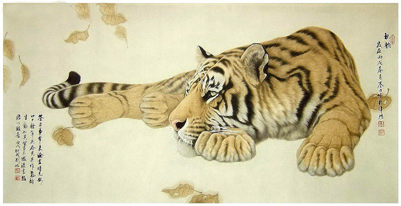 Тигр - тигр, животные, китайская живопись - оригинал