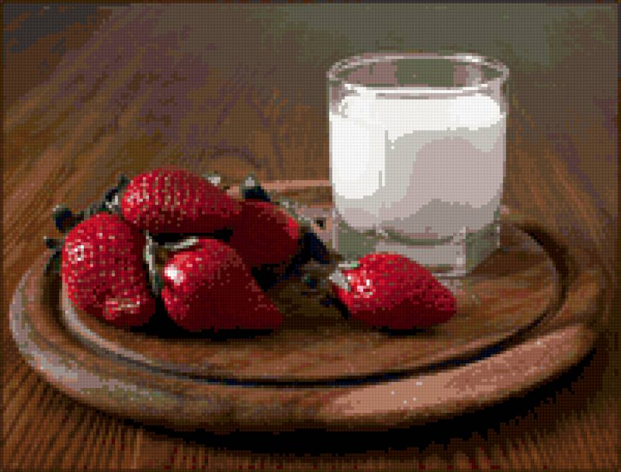 Молоко и клубника - натюрморт, бокал, клубника - предпросмотр