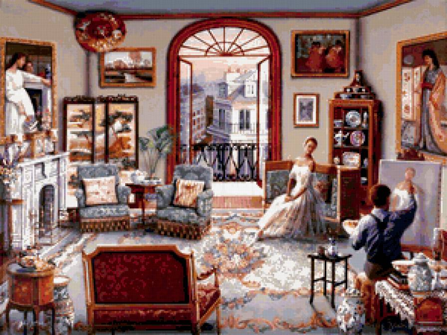 картина - художник, женщина, мебель, девушка, дом, уют - предпросмотр