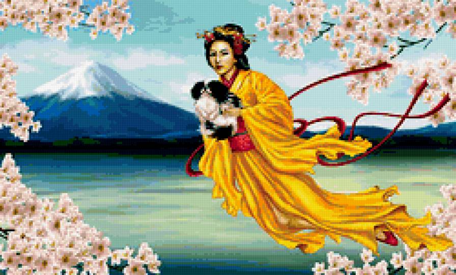 китайская живопись - китайская живопись, природа, , девушка, птицы, китай, картина - предпросмотр