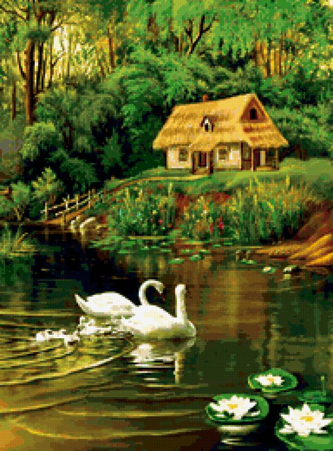 пейзаж - парк, картина, река, природа, лес, живопись, пейзаж - предпросмотр