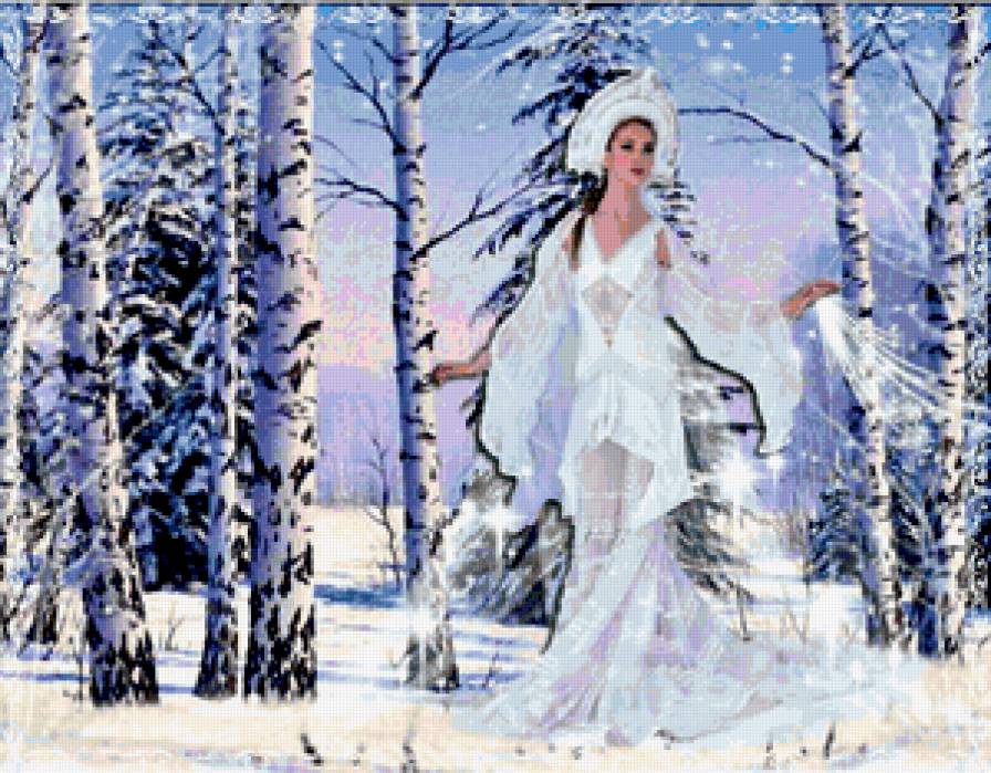 Волшебница Зима - девушка, лес, природа, сказка, зима, береза, детям, снег, пейзаж - предпросмотр