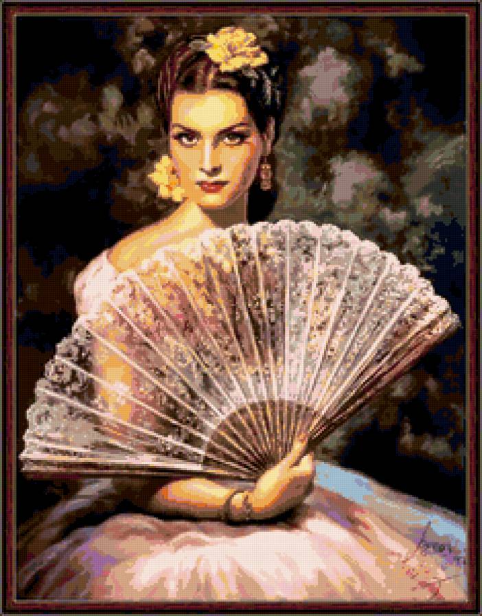 девушка с веером - люди, девушка - предпросмотр