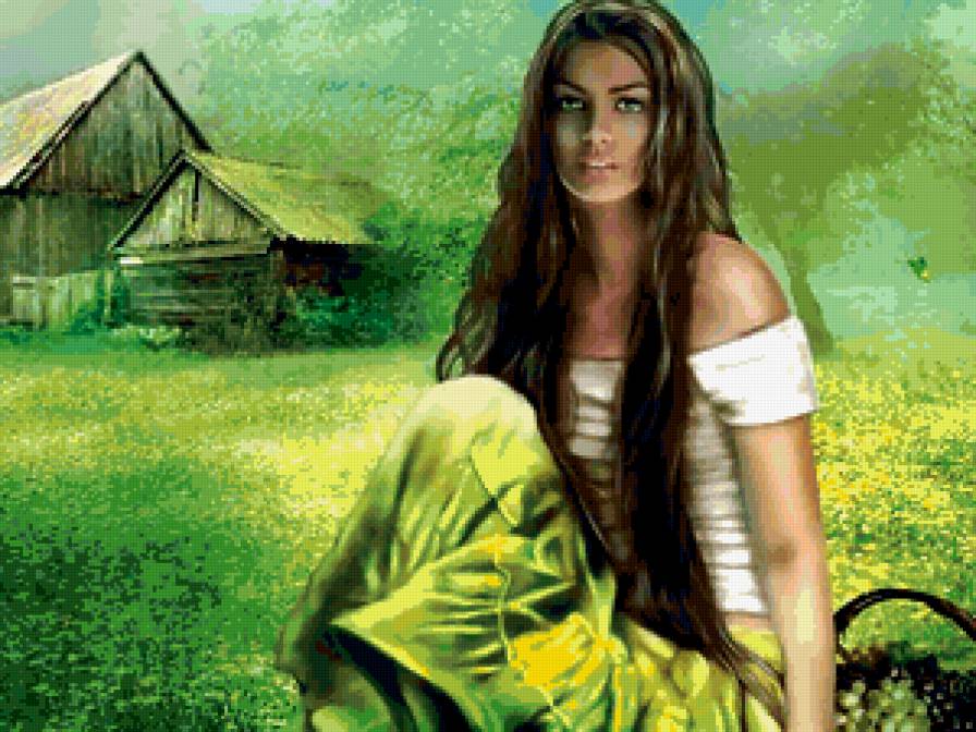 Олеся - девушка, женская красота, избушка, лес - предпросмотр