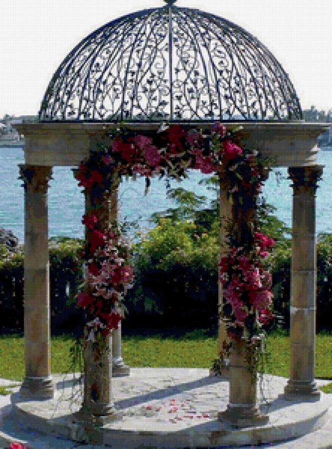 54 - пейзаж, беседка, цветы - предпросмотр