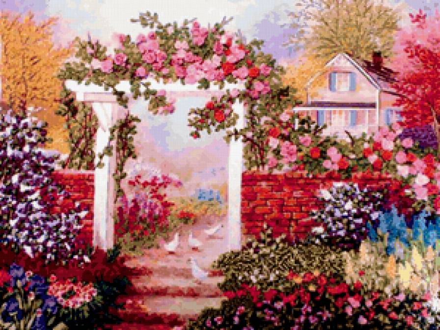 Цветочный домик - пейзаж, цветочное, домик - предпросмотр
