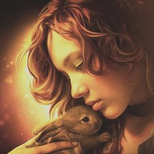 Схема вышивки «девушка с зайчонком»