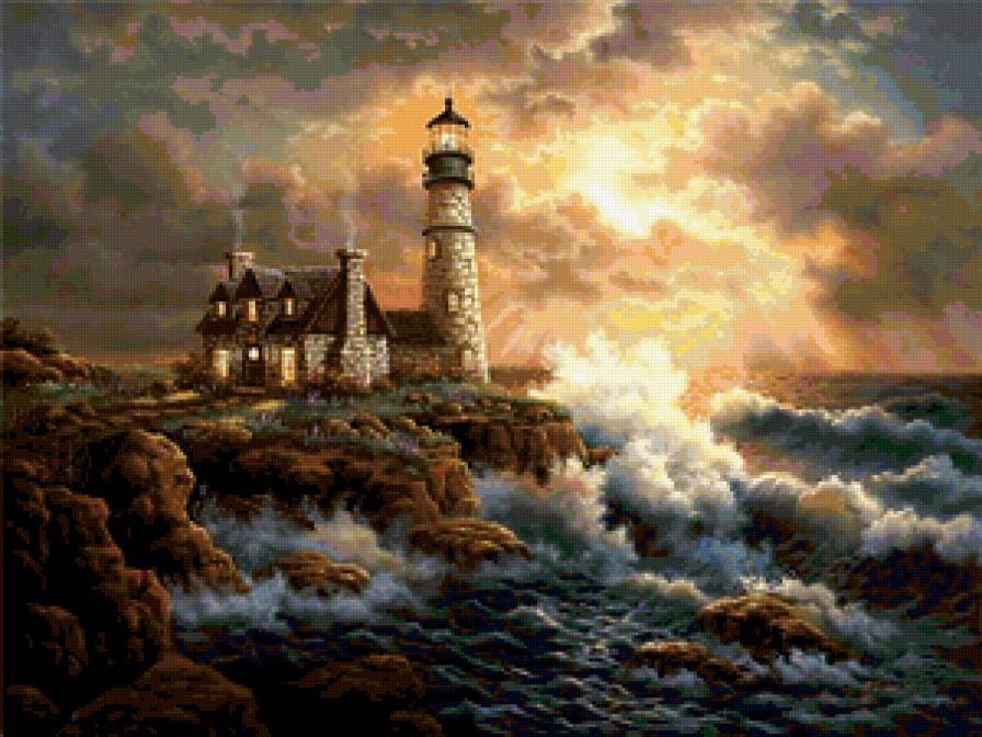 маяк - небо, маяк, море, шторм, домик - предпросмотр