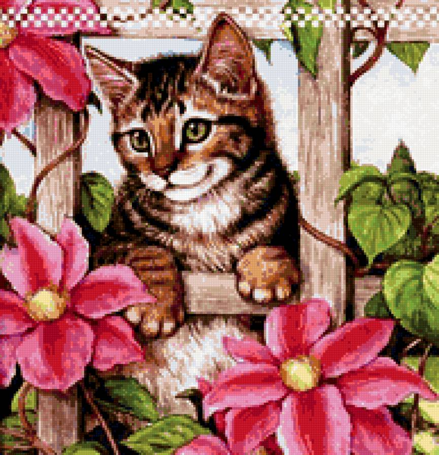 Кошка в цветах - кошка в цветах, киса в цветах, кошка, кот - предпросмотр