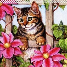 Схема вышивки «Кошка в цветах»