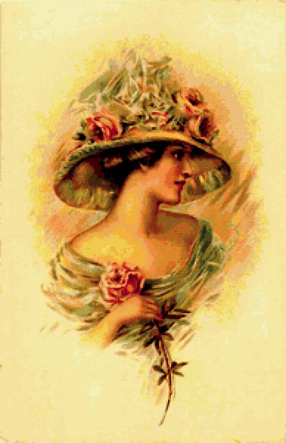 Дама с розой - розы, женские образы, девушка, портрет, цветы, картина - предпросмотр