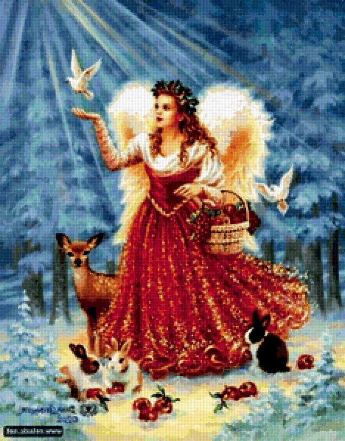 ангел - лес, ангел, животные, зима - предпросмотр