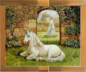 единорог у фонтана - фэнтези - оригинал