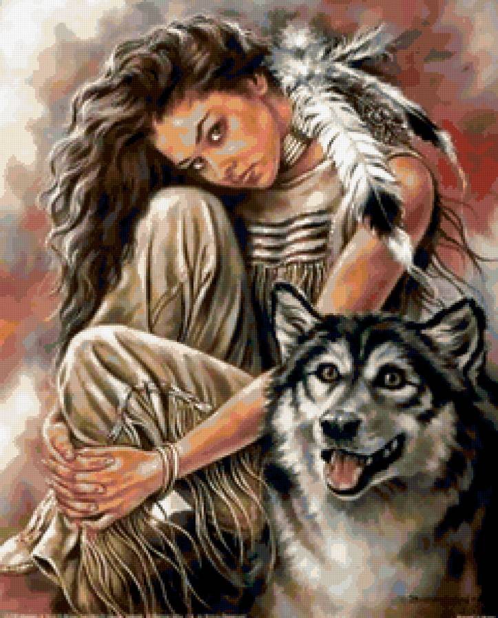 девушка и лайка - женщина, индейцы - предпросмотр