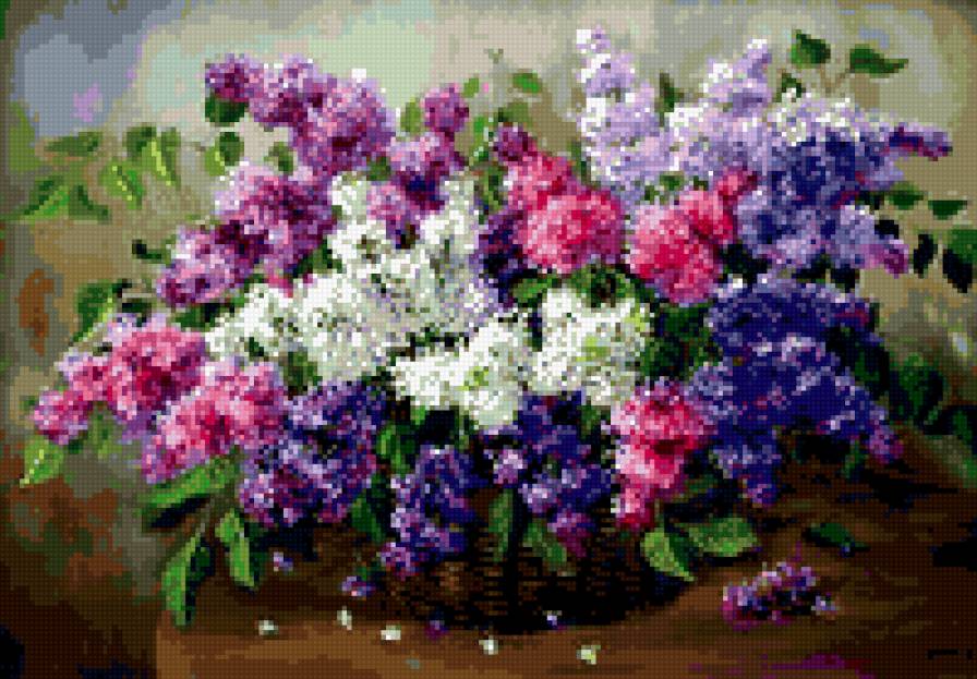 Сирень  в лукошке - цветы, картина, букет сирени, сирень - предпросмотр