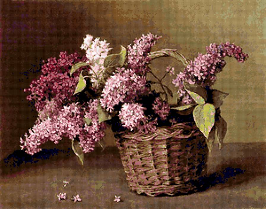 №200939 - цветы, сирень, букет, картина, корзина - предпросмотр