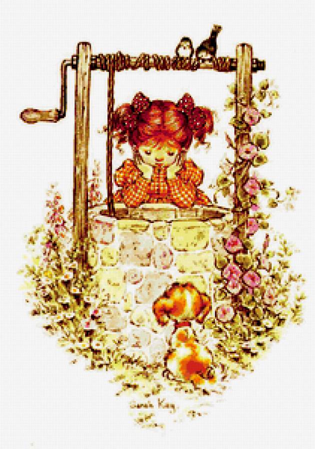 Детство - колодец, дети, щенок, девочка - предпросмотр